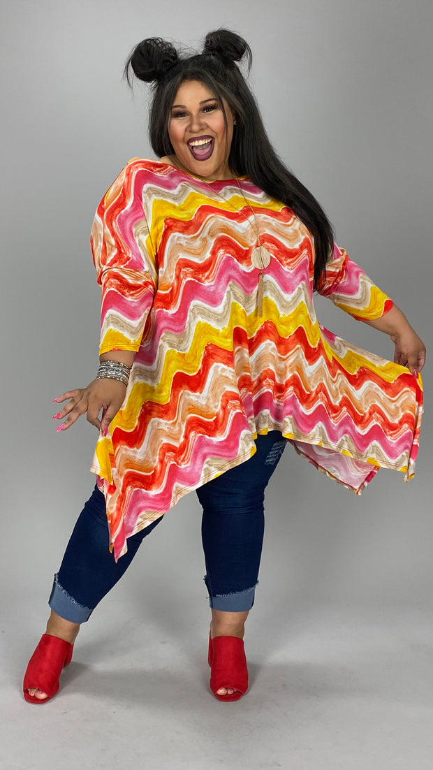 54 PQ-A {Sunrise Sunset} Rust Sharkbite***SALE*** Hem Top EXTENDED PLUS SIZE 3X 4X 5X