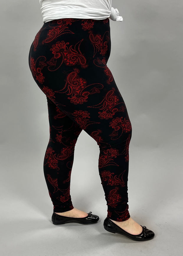 BIN 98 {Power In Paisley} Black/Red Paisley Leggings EXTENDED PLUS SIZE 3X/5X