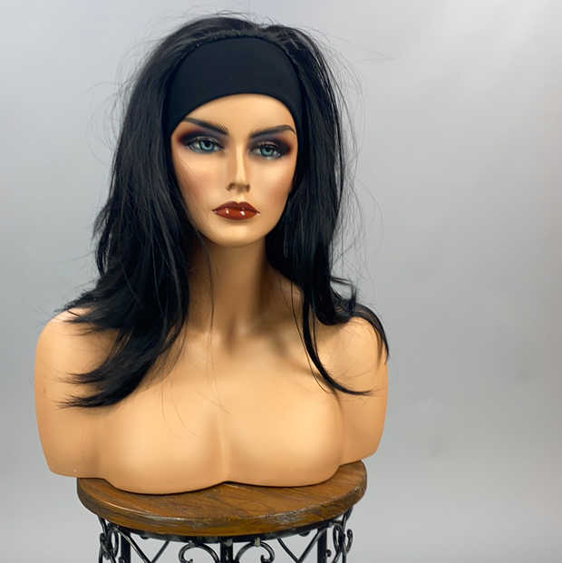 {Veronica} 20" Long Straight Jet Black Headband Wig