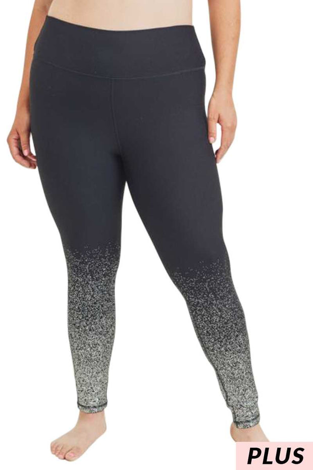 BIN 99 {Midnight Sparkle} Black Leggings With Silver Foil Detail PLUS SIZE XL 1X 2X 3X