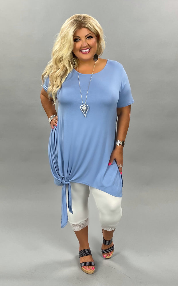 50 SSS-B (Cute & Sassy) Blue Tunic with Tie Knot Detail 1X 2X 3X Plus Size  SALE!!!