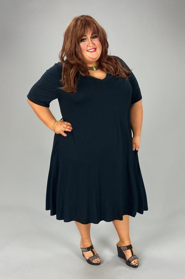 29 SSS-A {Standing True} Black V-Neck Dress W/Pockets EXTENDED PLUS SIZE 1X 2X 3X 4X 5X 6X