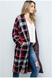 93 OT-D {Feel The Chill} Red/Black Plaid Long Cardigan SALE!!! PLUS SIZE 1X/2X  2X/3X