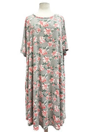 25 PSS-L {Eyes On The Prize} Grey Floral Dress w/Pockets EXTENDED PLUS SIZE 4X 5X 6X SALE!!