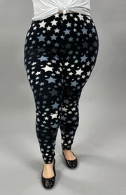 LEG-O {In The Stars}  Black Star Print Leggings EXTENDED PLUS SIZE 3X/5X