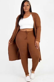 99 SET-F {Chill For Awhile} Brown Ribbed Cardigan & Bottoms PLUS SIZE 1X 2X 3X