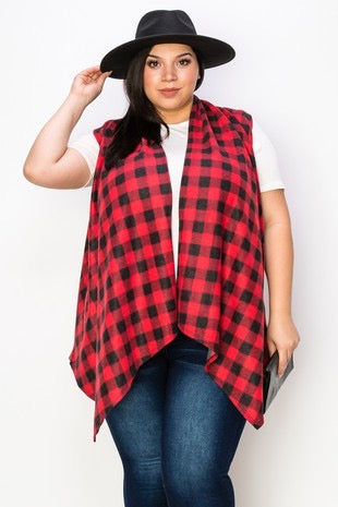 80 OT-A {Crossing My Path} Red Plaid Vest PLUS SIZE 1X 2X 3X