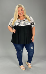 38 CP-Y {Call Me Charming} Black SALE!! Floral Print Babydoll Top PLUS SIZE 1X 2X 3X