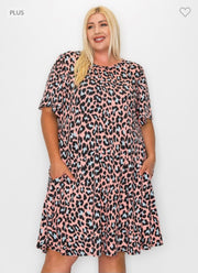 84 PSS-N {Take Two} Pink Blue Leopard Print Dress EXTENDED PLUS SIZE 3X 4X 5X