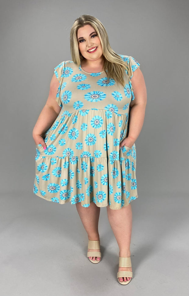 98 PSS-C {Get It Girl}  Grey/Blue Sunflower Print Dress PLUS SIZES XL 2X 3X