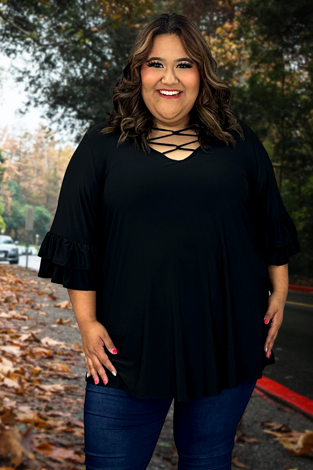 22 SQ-A {Happy Curvy} Black Caged Neck Tunic CURVY BRAND!!! EXTENDED PLUS SIZE 3X 4X 5X 6X