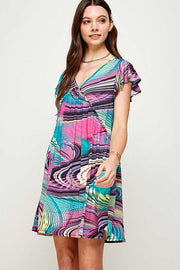 34 PSS-R {Happy Skies} Teal/Purple SALE!!  Print Babydoll Dress PLUS SIZE XL 2X 3X