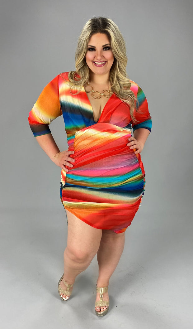 29 PQ-A {Carnival Fun} Vibrant Multi-Color Bodycon Dress PLUS SIZE 1X 2X 3X