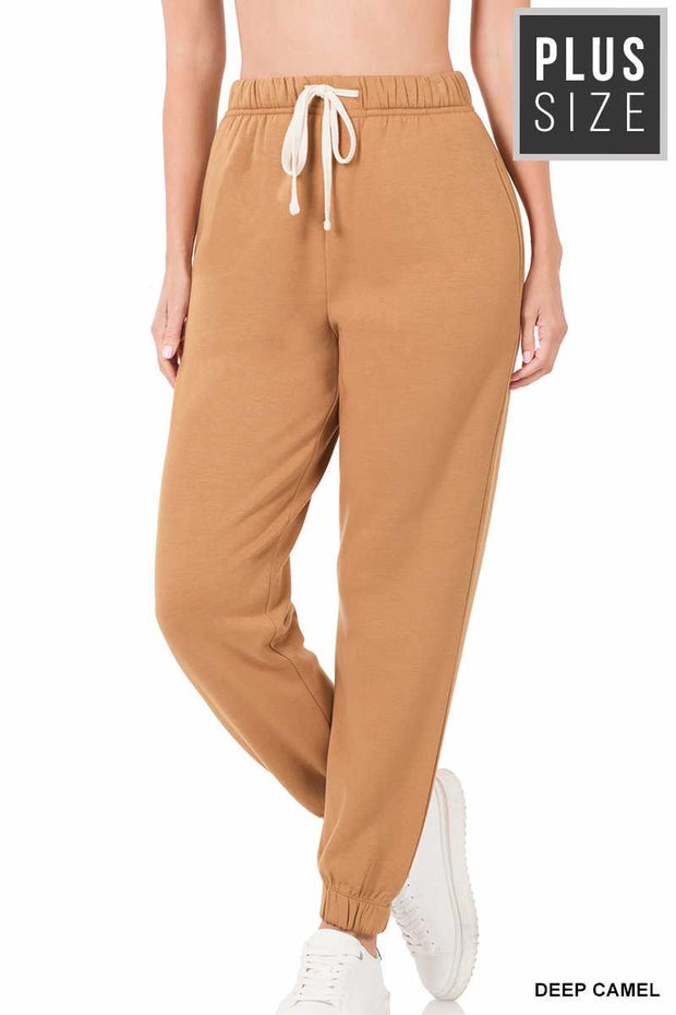 LEG-  {Simply Cozy} Deep Camel Fleece Lined Jogging Pants PLUS SIZE 1X 2X 3X