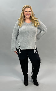 SLS-S {Just Enjoy It} "UMGEE" Gray Ribbed Sweater with Detail