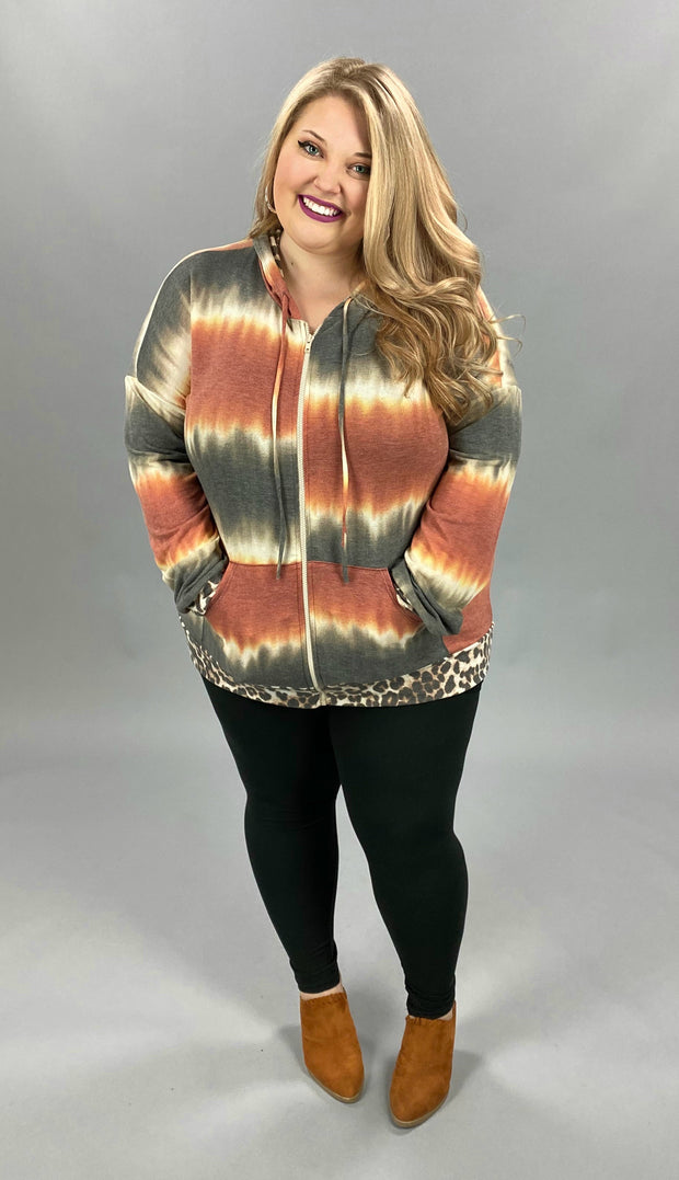 59 OR 26 OT-D {Quit Playing} Rust Leopard Contrast Jacket PLUS SIZE XL 2X 3X