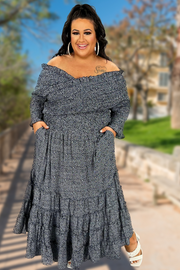 LD-N {Sweet Sight} Navy Smocked Ruffle Dress PLUS SIZE 1X 2X 3X