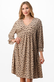 86 PQ-Z {Promised Fun} Taupe Print V-Neck Dress PLUS SIZE 1X 2X 3X