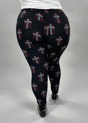 LEG-29 {Cross Of Love}  Black Leggings w/Word Crosses EXTENDED PLUS LEGGINGS