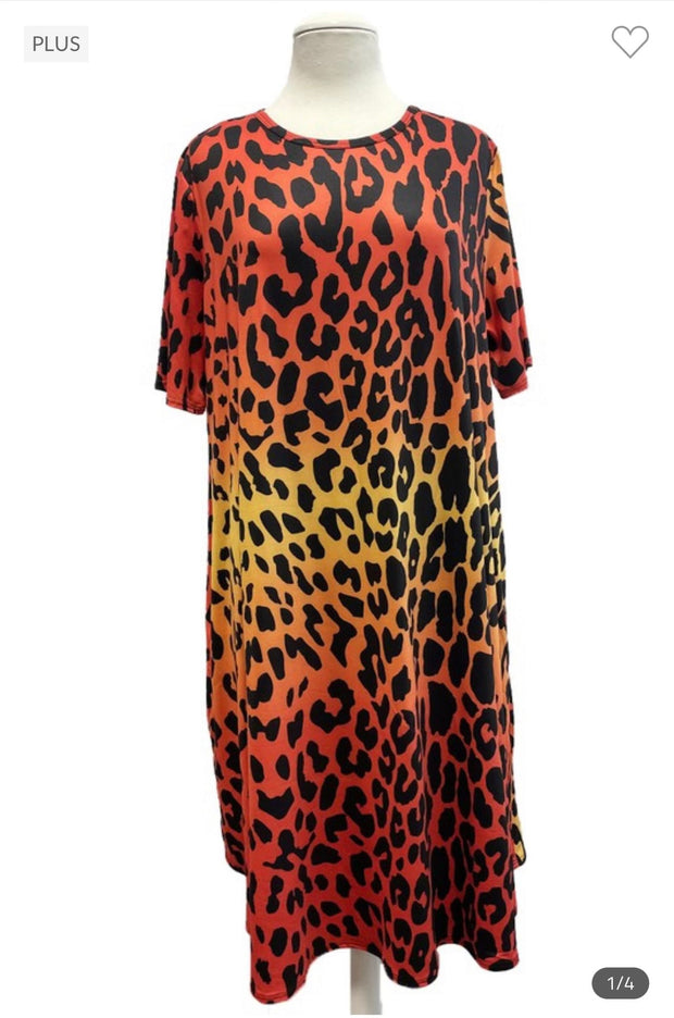 97 PSS-H {All About The Shine} Orange/Red Leopard Print Dress  PLUS SIZE 1X 2X 3X