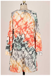 PLS-B {True Believer} ***FLASH SALE***Orange Grey Aqua Tie Dye Knit Dress PLUS SIZE XL 2X 3X