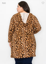 52 OT-X {Staying Strong} Leopard Print Cardigan w/Hood CURVY BRAND!!!  EXTENDED PLUS SIZE 3X 4X 5X 6X