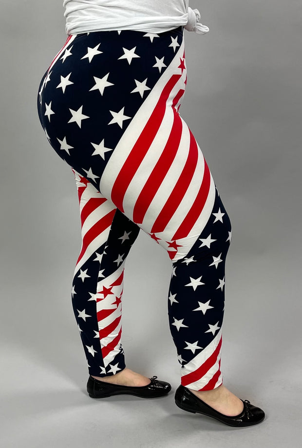 LEG-99  {My Flag Still Flies} Red White and Blue Leggings EXTENDED PLUS SIZE 3X/5X