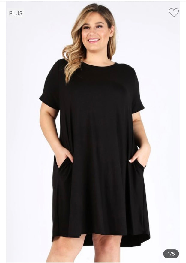 97 SSS-A {Sweet Lady} Black Dress W/Pockets PLUS SIZE 1X 2X 3X