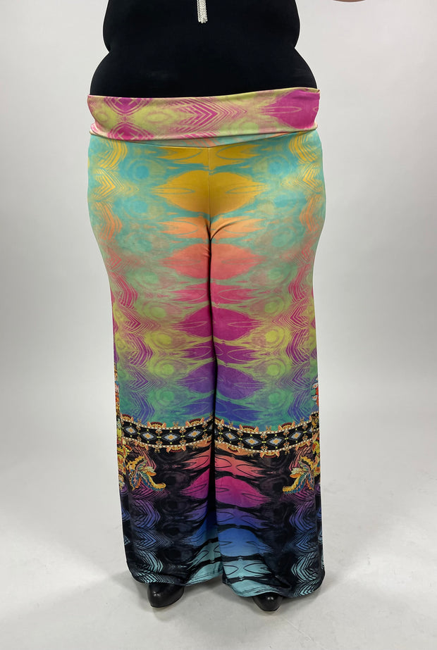 BT-B {Cool Vibes} Multi-Color Palazzo Pants PLUS SIZE 1X 2X 3X