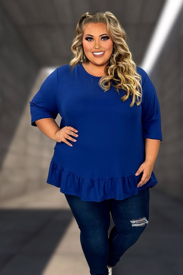 56 SSS {Modern Woman} Royal Blue Ruffle Hem Top EXTENDED PLUS SIZE 4X 5X 6X