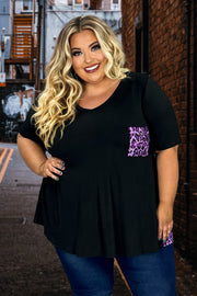 73 CP-S {Keeping Traditions} Black Purple Animal Print Top EXTENDED PLUS SIZE 1X 2X 3X 4X 5X