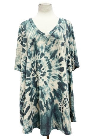 12 PSS-E {Discover A New You} Jade Tie Dye V-Neck Top EXTENDED PLUS SIZE 1X 2X 3X 4X 5X