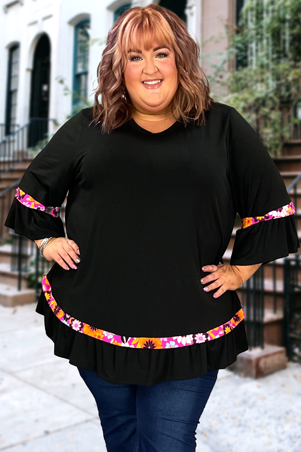 73 CP-C {Never Ending} BLACK Tunic w/Floral Contrast CURVY BRAND!!! EXTENDED PLUS SIZE 4X 5X 6X