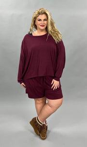 21 SET-E {The Good Life} Burgundy Long Sleeve Short Set SALE!!! PLUS SIZE 1X 2X 3X