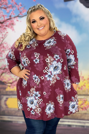 60 PQ-Q {Cabana Kisses} Wine SALE! Floral Top EXTENDED PLUS SIZE 3X 4X 5X