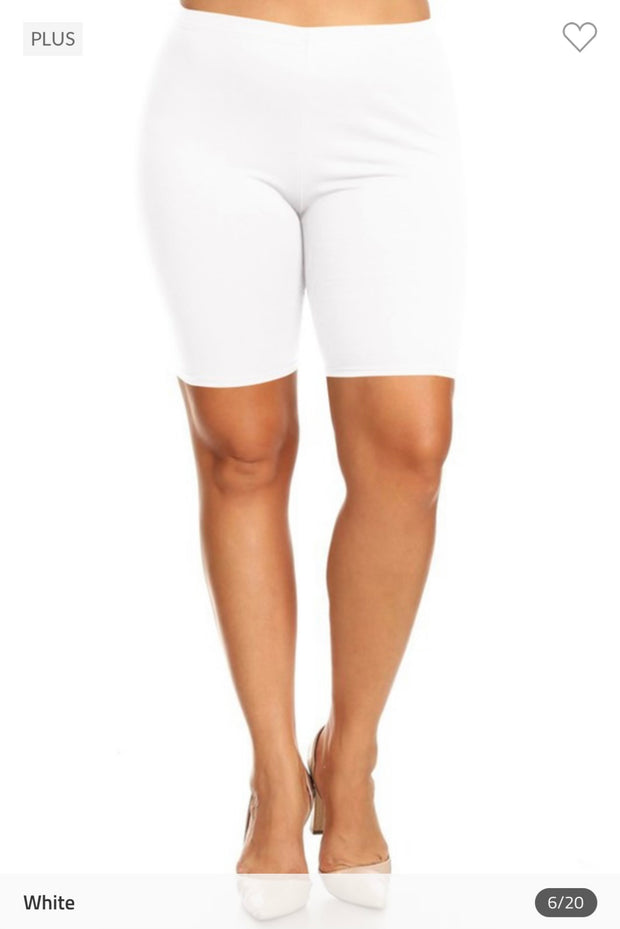 LEG-   {Confident Choice} White Biker Shorts PLUS SIZE 1X 2X 3X