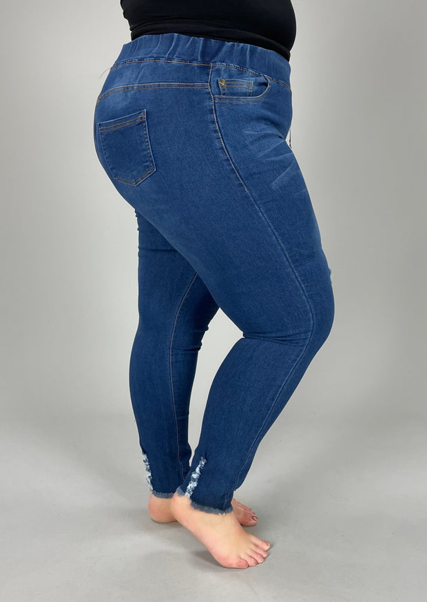 BIN 99 {For The Love Of Distressed} Dark Denim Jegging