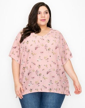 80 PSS-C {Garden Getaway} Mauve Floral Waffle Knit Top PLUS SIZE XL 2X 3X