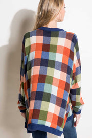 31 OT-D {Check My Vibes} Orange Checkered Cardigan PLUS SIZE 1X 2X 3X