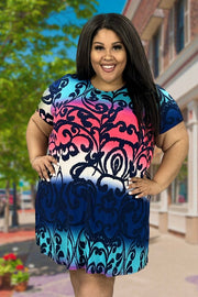 25 PSS-B {Color In Love} Navy Print Dress w/Pockets PLUS SIZE XL 2X 3X