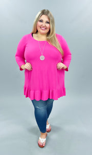 56 PQ-T {Pink Energy} Fuchsia Tunic w Ruffle SALE!! Hem PLUS SIZE XL 2X 3X