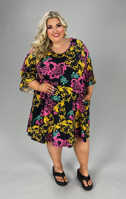 22 PQ-A {Change Your Life} Black Damask Print V-Neck Dress EXTENDED PLUS SIZE 4X 5X 6X