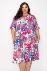 93 PSS {Lost In a Dream} Fuchsia/Mint Tropical Floral Dress EXTENDED PLUS SIZE 4X 5X 6X