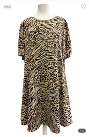 55 PSS-I {Animals Converge} Taupe Animal Print Dress EXTENDED PLUS SIZE 3X 4X 5X