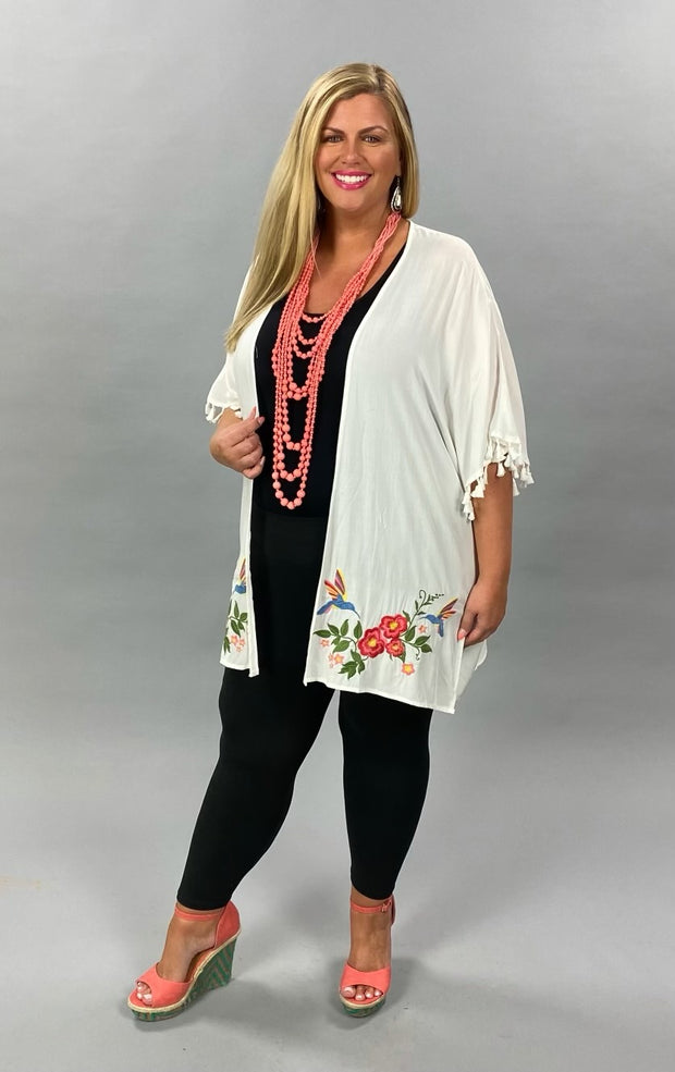 FLASH SALE!! 66 OT-S {Hummingbird Beauty} Embroidery Detail Kimono PLUS SIZE 1X 2X 3X