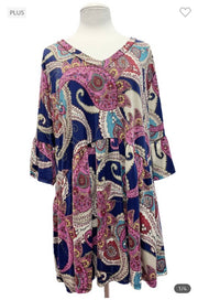 26 PQ-J {Paisley Preference} Navy Paisley Babydoll Top EXTENDED PLUS SIZE 3X 4X 5X