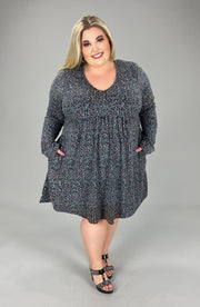 12 PLS-J {Spotted In Black} Charcoal Animal Print Babydoll Dress PLUS SIZE 1X 2X 3X