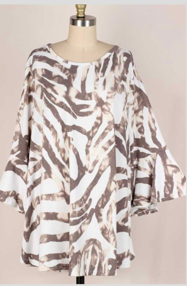 25 PQ-A {Highly Recommend} Ivory Print Top W/Bell Sleeves EXTENDED PLUS SIZE 3X 4X 5X