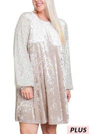 37 SD-A {Crash The Party} Beige Velvet Sequin Sleeve Dress PLUS SIZE XL 2X 3X