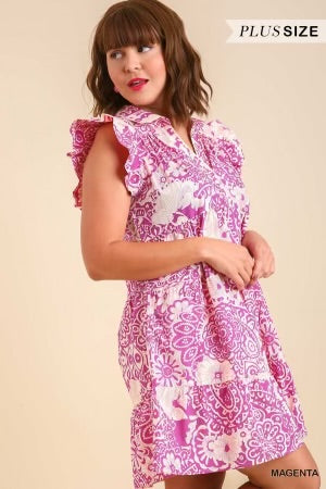 86 OR 33 PSS-I {Way Of Life} Umgee Magenta Floral Dress PLUS SIZE XL 1X 2X